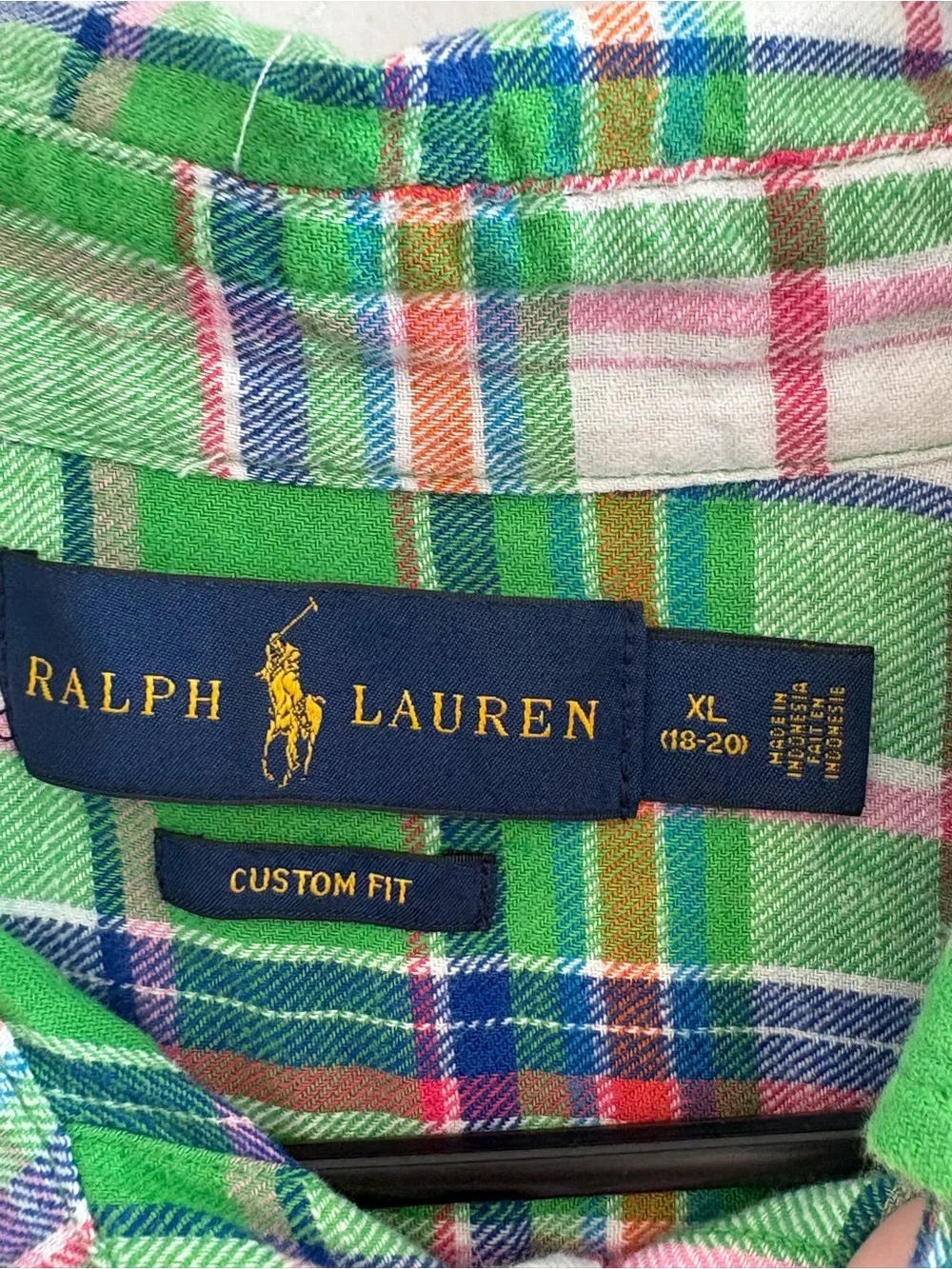 Ralph Lauren preppy Girls XL 18-20 Green Plaid Linen Blend Button Down Shirt